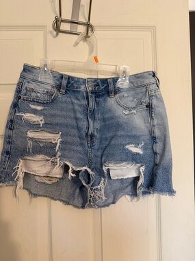 American Eagle Outfitters Light Blue Distressed Denim Mini Skirt
